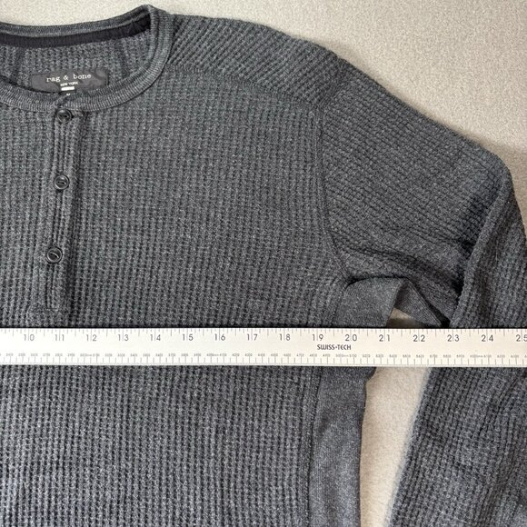 Rag & Bone Shirt Men’s M Gray Waffle Cotton Henley Heavy Gauge Thermal Preppy - Picture 7 of 16